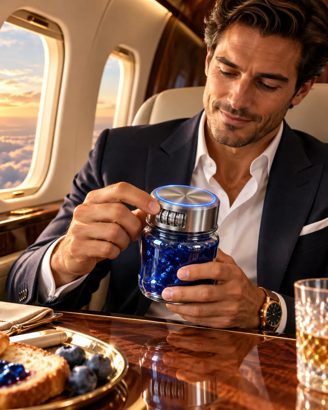 En jet privé, code verrouillé